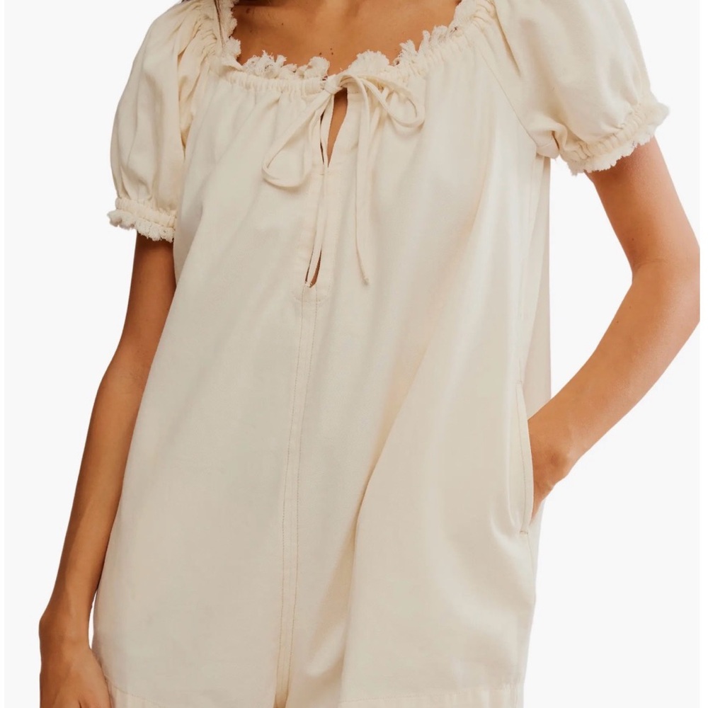 We The Free Daisy Denim Babydoll Romper Vanilla